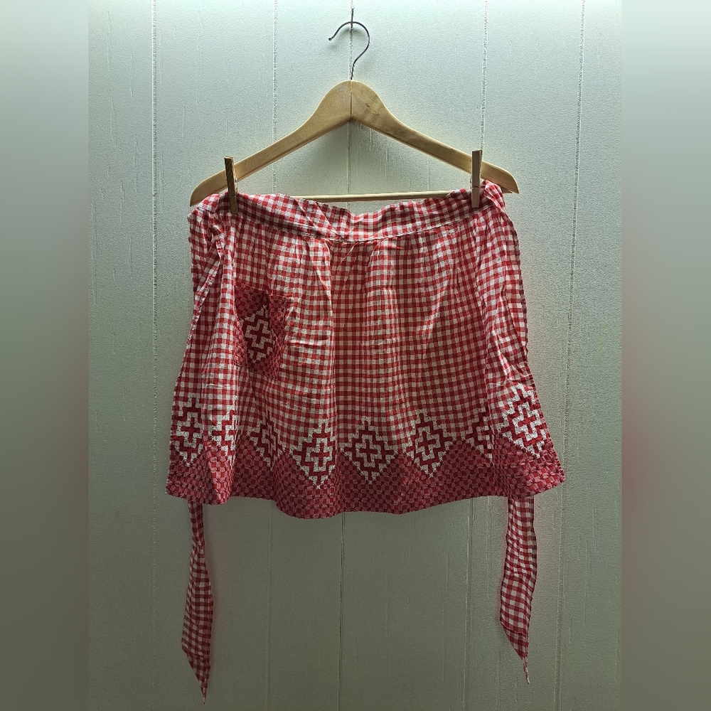 Vintage Red Gingham Apron with Pocket